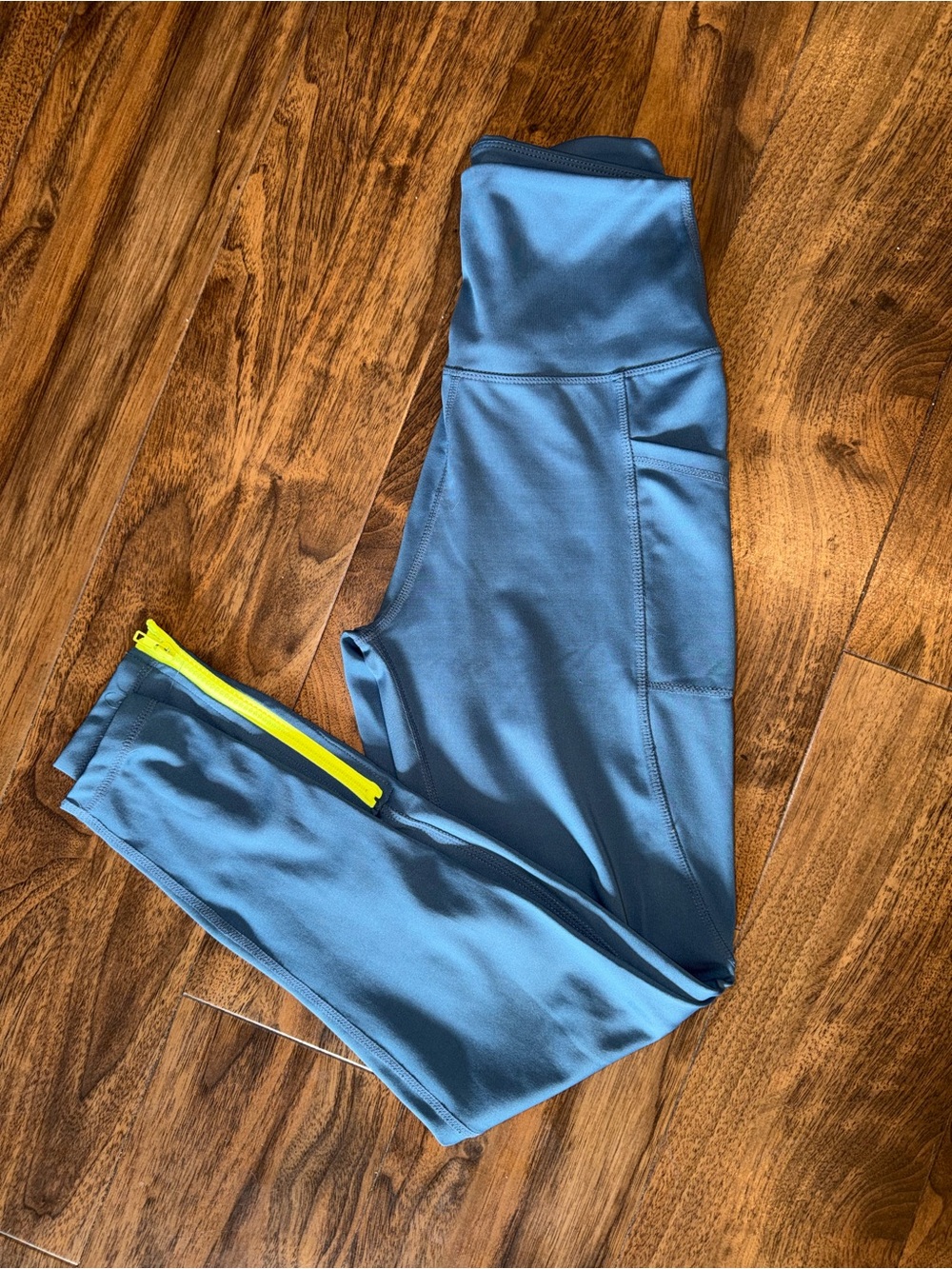 Legend Blue Women's High-Waist Athletic Leggings with Neon Zip Accent